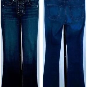 Veronica Beard Women Carolyn Jeans Lace-Up Fly Blue Cropped Baby Boot Sz 25 x 26